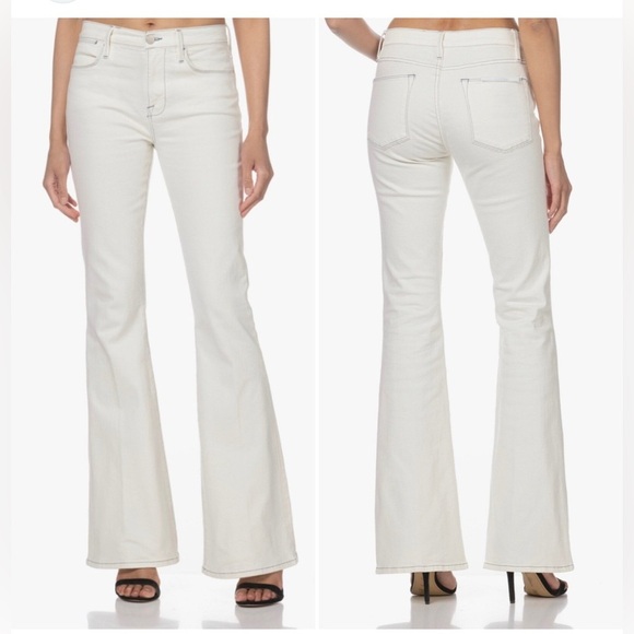 FRAME Le High Flare Stretch Jeans • Chalk White Women’s 25 High Waisted - Picture 1 of 9